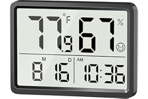 DOOMAY Room Thermometer Indoor - Hygrometer Temperature and Humidity Monitor with High Accuracy Sensor LCD Display Large Display Date Clock for Kitchen Baby Room Office (Black)