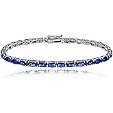 Ice Gems Sterling Silver Created Ruby, Sapphire or Emerald Gemstone 5x3mm Oval Tennis Bracelet