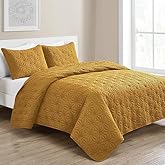 VCNY Home - King Quilt Set, Reversible Bedding with Matching Shams, Ultra-Soft & Wrinkle Resistant Bed Set, Medium-Weight Year Round Use (Serena Collection, Gold)