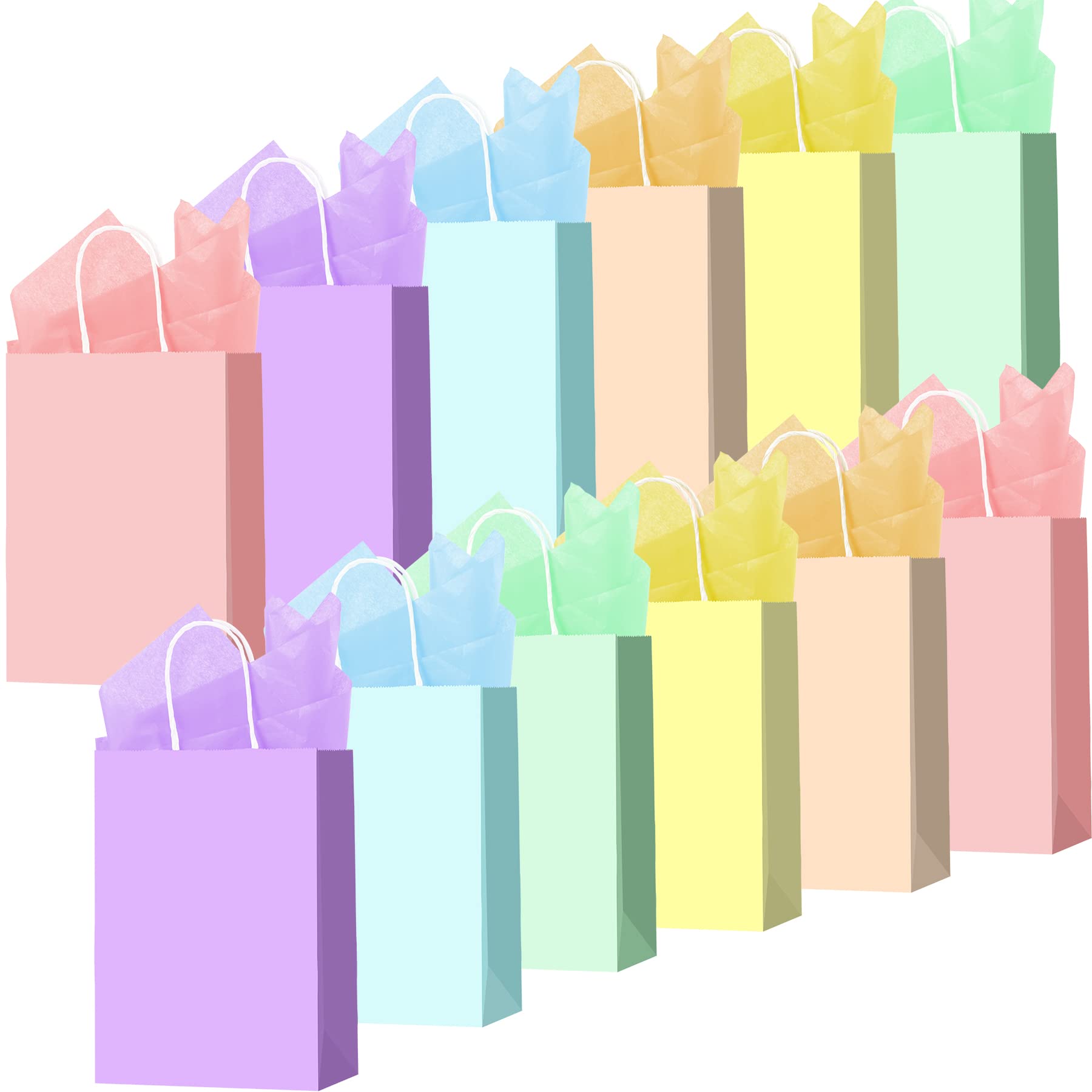 Larcenciel 12 Pieces Gift Bags with 12 Tissue Paper, Retail Goodie Paper Wrap Bags Bulk with Handle for Party Favor Treat, Birthday Party, Baby Shower, Wedding, Gifts and Celebrations Assorted Colors