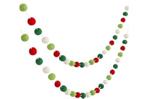 Boao 2 Pack Felt Ball Garland Christmas Pom Pom Garland 19.6 ft 70 Balls Wool Felt Colorful Pompom Ornament String Banner Handmade Xmas Tree Wall Hanging Party Decor(Red, Green, White)