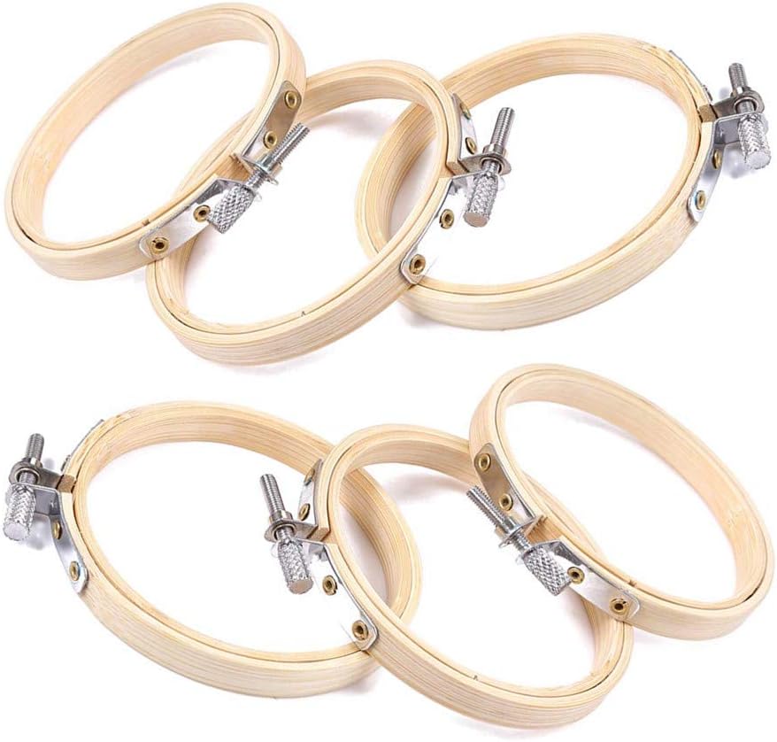 6Pcs 3Inch Small Embroidery Hoops Bamboo Wood Adjustable Round Circle Cross Stitch Decorative Hoop Bulk for Kids, Christmas, Art Craft Handy Sewing