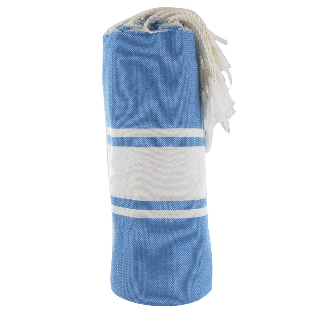 LES POULETTES BIJOUX - Cotton Towel Fouta Hammam or Beach Hard Blue Color White Stripes