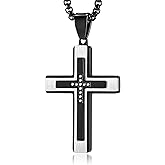 MOOSKI Cross Necklace for Men,Silver Gold Black Mens Cross Necklaces with Cross Chain and 316 Stainless Steel Cross Pendant Jewelry Gifts,Rolo Chain 20-28 Inch