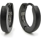 Pair Stainless Steel Black Brush Hoop Earrings 2mm