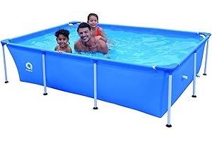 Outraveler Above Ground Swimming Pool, Outdoor Rectangle Frame Steel Frame Pool for Backyard, Blue 8.5ft x 6ft x 26in