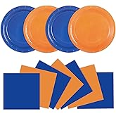 48Pcs Orange and Blue Paper Plates and Napkins Blue and Orange Party Decorations Dart War Birthday Party Supplies Colorful Disposable Tableware for Baby Shower Birthday Boys Girls Graduation Serves 24