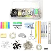 SMAROICE 136 Pcs Portable Office Supplies Kit with Desk organizer | Office Supplies Set Includes Pens Marker Scissor Paper Clips Eraser ruler stapler
