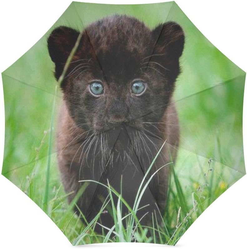 Custom Cute Black panther Cubs Compact Travel Windproof Rainproof Foldable Umbrella