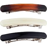 Winsyison 3pcs French Hair Clips for Women, Oval Curved Glossy Barrettes, Non-Slip Tortoise Shell Hairpins Styling Tool for Long Short Straight Curly Wave Hair- Black & White & Amber