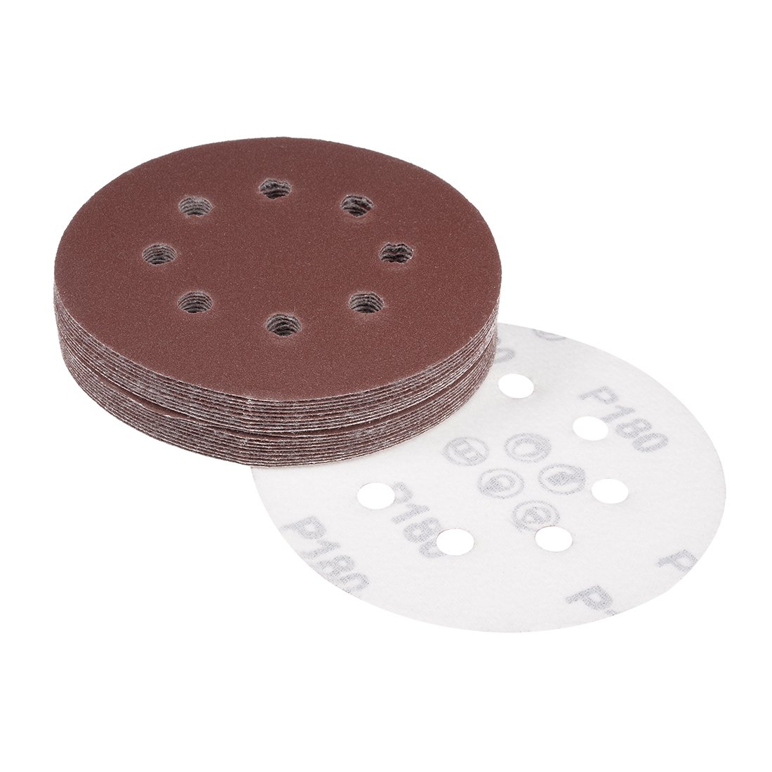 sourcingmap 20Pcs 5 inch 8 Hole Hook and Loop Sanding Disc 180 Grit Flocking Sandpaper Random Orbital Sander Paper