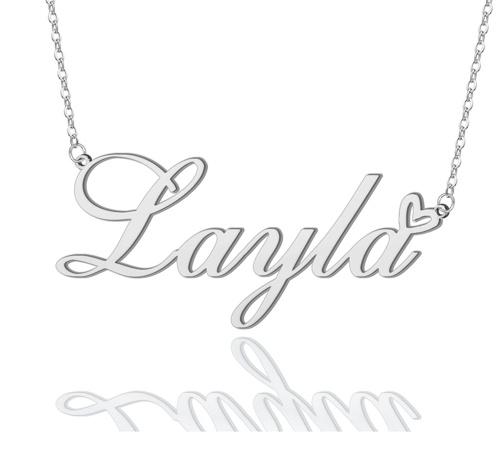AOLO Layla Heart Name Necklace Silver Stainless
