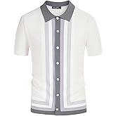 PJ PAUL JONES Men's Vintage Stripe Knit Polo Shirts Short Sleeve Stylish Button Down Cardigan Sweater