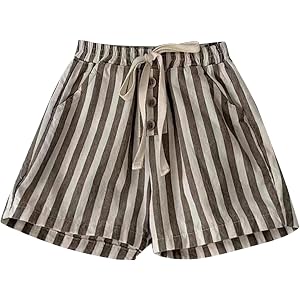 Toddler Boys Cotton Linen Striped Shorts Baby Elastic Waist Drawstring Short Pants Summer Beach Button Baggy Casual