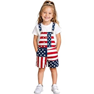 American Flag Overalls Kids Girls 4th of July Outfits Adjustable Straps Bibs Summer Jumpsuit Patriotic Casual Denim Romper
