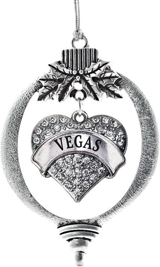Inspired Silver - Vegas Charm Ornament - Silver Pave Heart Charm Holiday Ornaments with Cubic Zirconia Jewelry