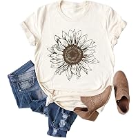 Sunflower Shirt For Women - Short Sleeve Graphic Tee, Loose Fit Casual Blouse, 70% Cotton 30% Polyester