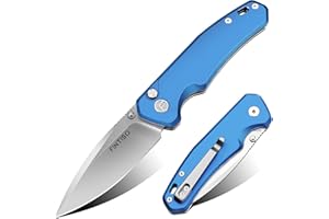 FINTISO Pocket Knife, 3" 14C28N Steel Blade Aluminum Alloy Handle Small EDC knife with Button Lock, Sharp Folding Knife with Pocket Clip for Camping, Survival, Hunting