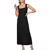 CUPSHE Women Backless Maxi Summer Dress Back Vent Square Neck Sleeveless A Line Casual Sundress Spring Semi Formal Dress