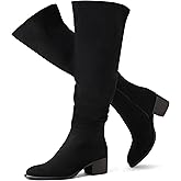 Shoe'N Tale Women's Over The Knee Thigh High Boots Chunky Block Heel Pointed Toe Slouchy Side Zipper Fall Weather Winter Boots
