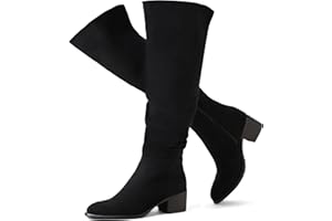 Shoe'N Tale Women's Over The Knee Thigh High Boots Chunky Block Heel Pointed Toe Slouchy Side Zipper Fall Weather Winter Boots