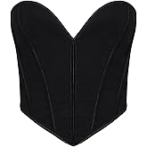 SUKUTU Corset Top for Women Overbust Boned Bustier Strapless Lace Up Crop Top Sexy Going Out Party Bodice Bodyshaper Tops