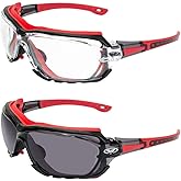 Global Vision Octane Sport Motorcycle Riding Safety Glasses Red Gasket, 1 with Clear Lens and 1 with Smoke Lens (Set of 2)