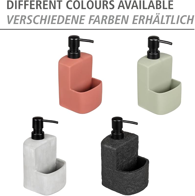 Spülmittelspender Mod. Festival nachfüllbarer Seifenspender Steinoptik für die Küche mit Fach für Spülschwamm 380 ml 10,5 x 18 x 11 cm Schwarz