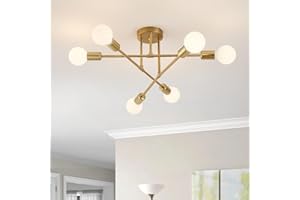 LINMIFO Modern Sputnik Chandelier Ceiling Light Fixture, 6-Light Chandelier Light Fixture with E26 Base, Semi Flush Mount Ceiling Light Fixture for Bedroom, Dining Room, Living Room, Kitchen (Gold)