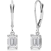 Gem Stone King 1.50 Cttw IGI Certified Lab Grown Diamond Dangle Drop Earrings For Women in 14K White Gold | Emerald Cut 0.75 Ct Each | VS1 Clarity | E-F Color