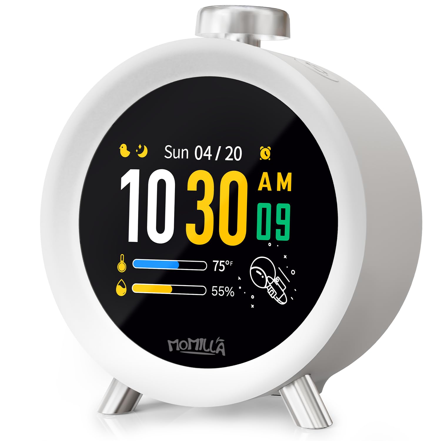 Photo 1 of MOMILLA Alarm Clock for Heavy Sleepers, Colorful Screen Temperature, Loud 7-Day Programmable 4 Alarms, Small Clocks Bedrooms for Kids Adults Boys Girls, Easy to Set, Digital White Noise, Hourly Chime