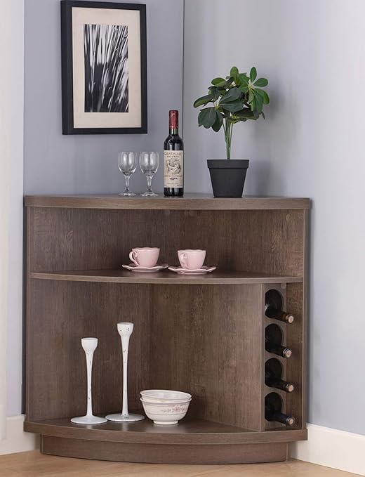 Amazon Com Amadeus Mid Century Retro Console Corner Cabinet For Wine Storage Walnut Oak Color Kitchen Dining