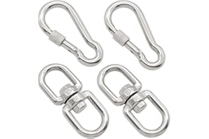 Hamineler 2Pcs M8 304-Stainless Steel Swivel Ring Double Ended Swivel Eye Hook, 2Pcs M8 Spring Hook, for Marine Mooring, Tree Swing, Hammock, Hanging Rotating Device