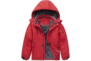 Arssm Boy's Waterproof Ski Jacket Kids Fleece Lined Warm Winter Snow Coat Thick Hooded Snowboard Jackets