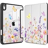 Tuiklol Case for iPad 11 inch (A16 Chip) 2025 Generation 11th / iPad 10.9 inch 2022 10th Gen, Buit in Pencil Holder with Shockproof Cover Clear Transparent Back Shell Auto Wake/Sleep, Purple Flower