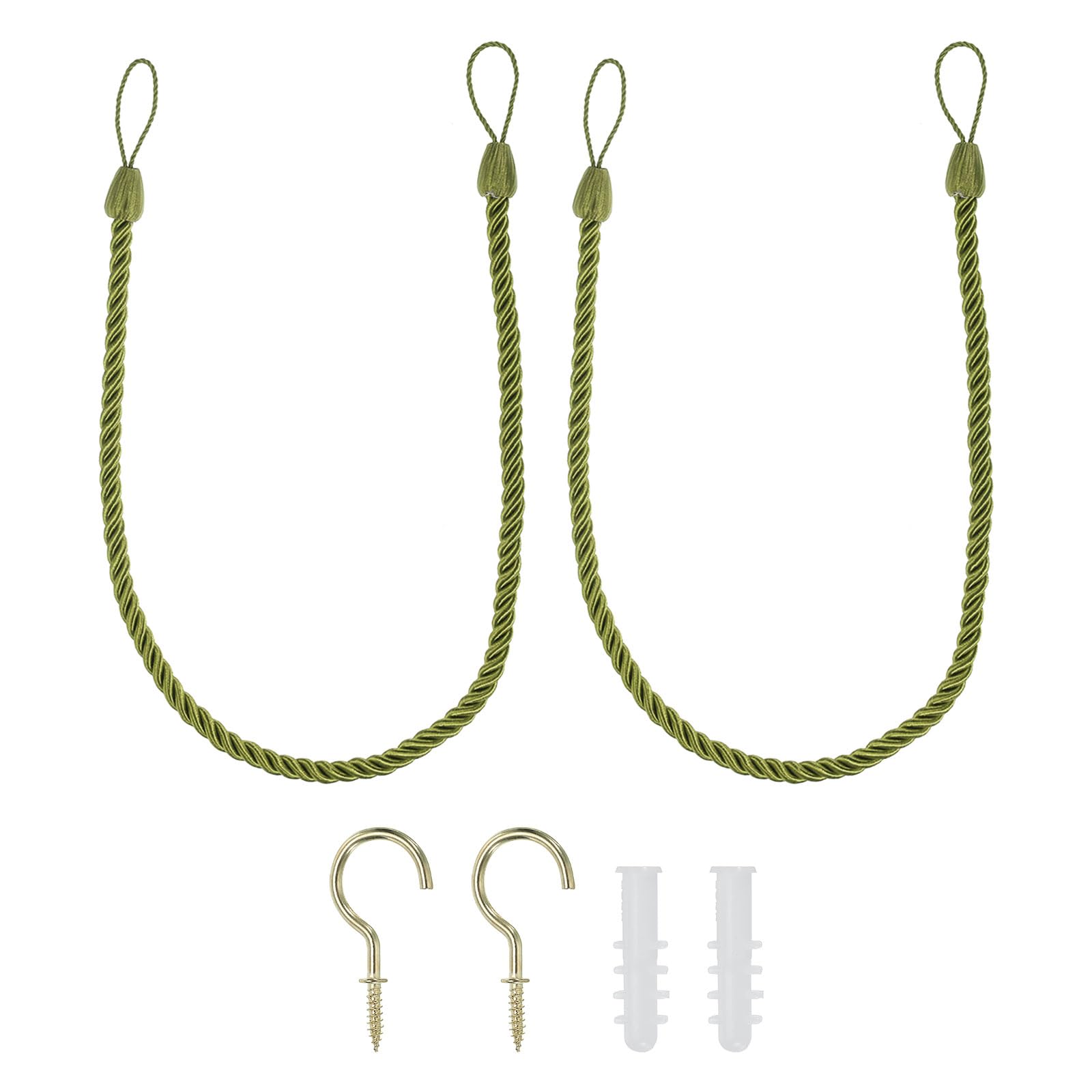 PATIKIL Curtain Tiebacks Ropes, 2 Pack Decorative Tie Backs Braided Curtain Holdback Cord for Home Office Decor, with Screw Hooks & Bolts, Dark Green