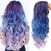 Dai Cloud Blue and Purple Curly Women Wigs Long Wave Middle Part Synthetic Wig for Halloween Cosplay Wigs (Mixed Blue)