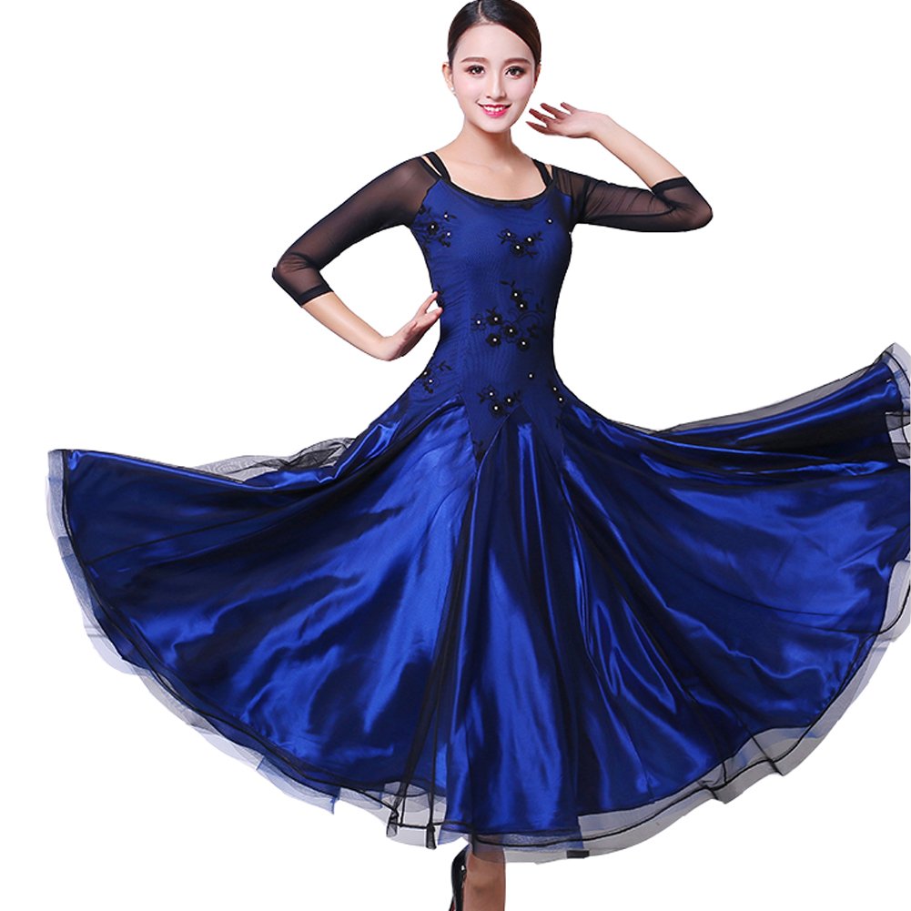 社交ダンスドレス オーダーメード 大きい裾 レディース 衣装 社交ダンス ワンピース ドレス 社交ダンス ラテンドレス Medium ブルービジュー付き Medium ブルービジュー付き B07c5k3dlq ワンピース ダンス衣装 デモ 競技 ダンスウエア ロングスカート モダンドレス 社交