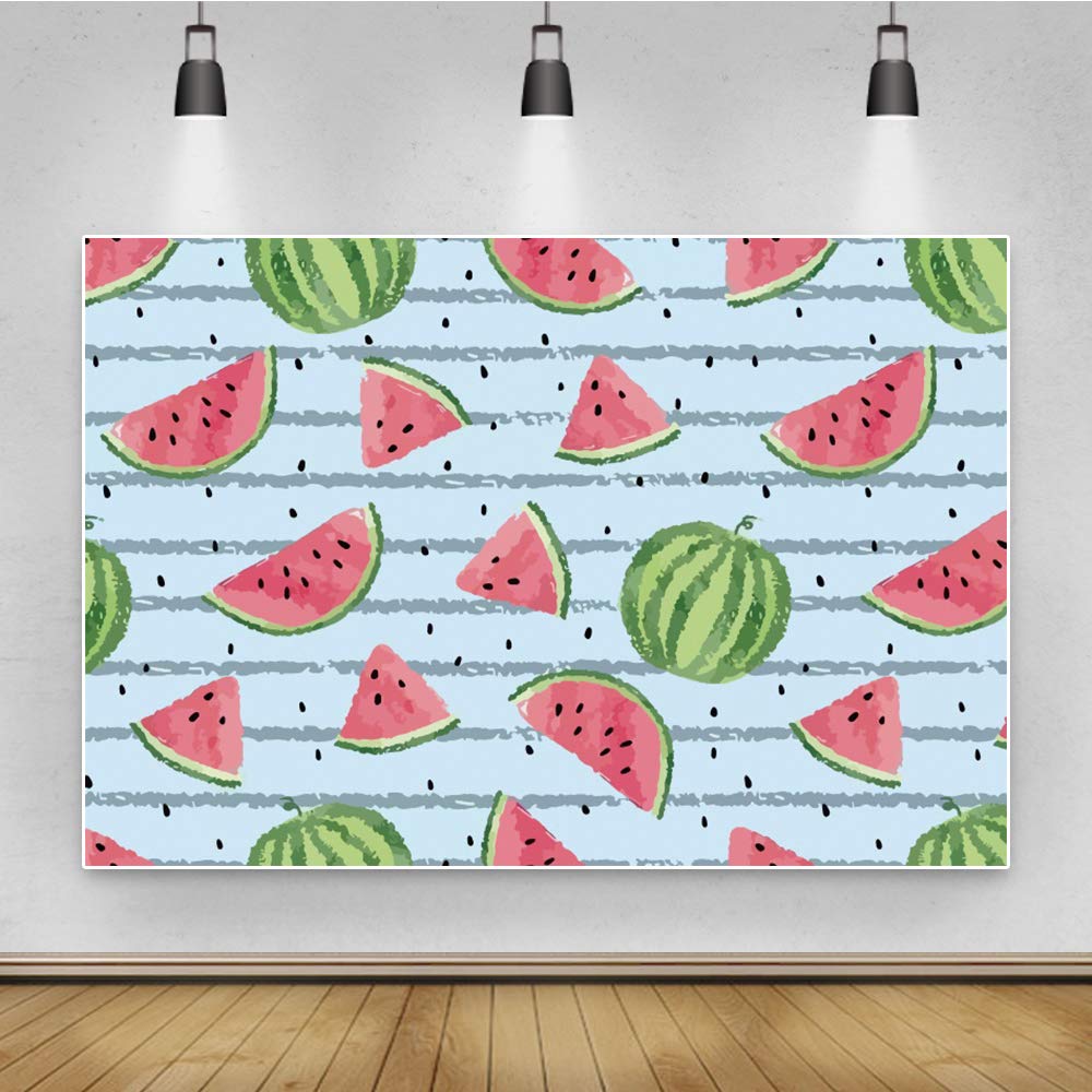 Photo 1 of Renaiss 7x5ft Watermelon Backdrop for Photoshoot Artistic Portrait Watermelon Flesh Peel Stripes Photography Background Wedding Birthday Baby Shower Summer Holiday Party Decors Photo Studio Props