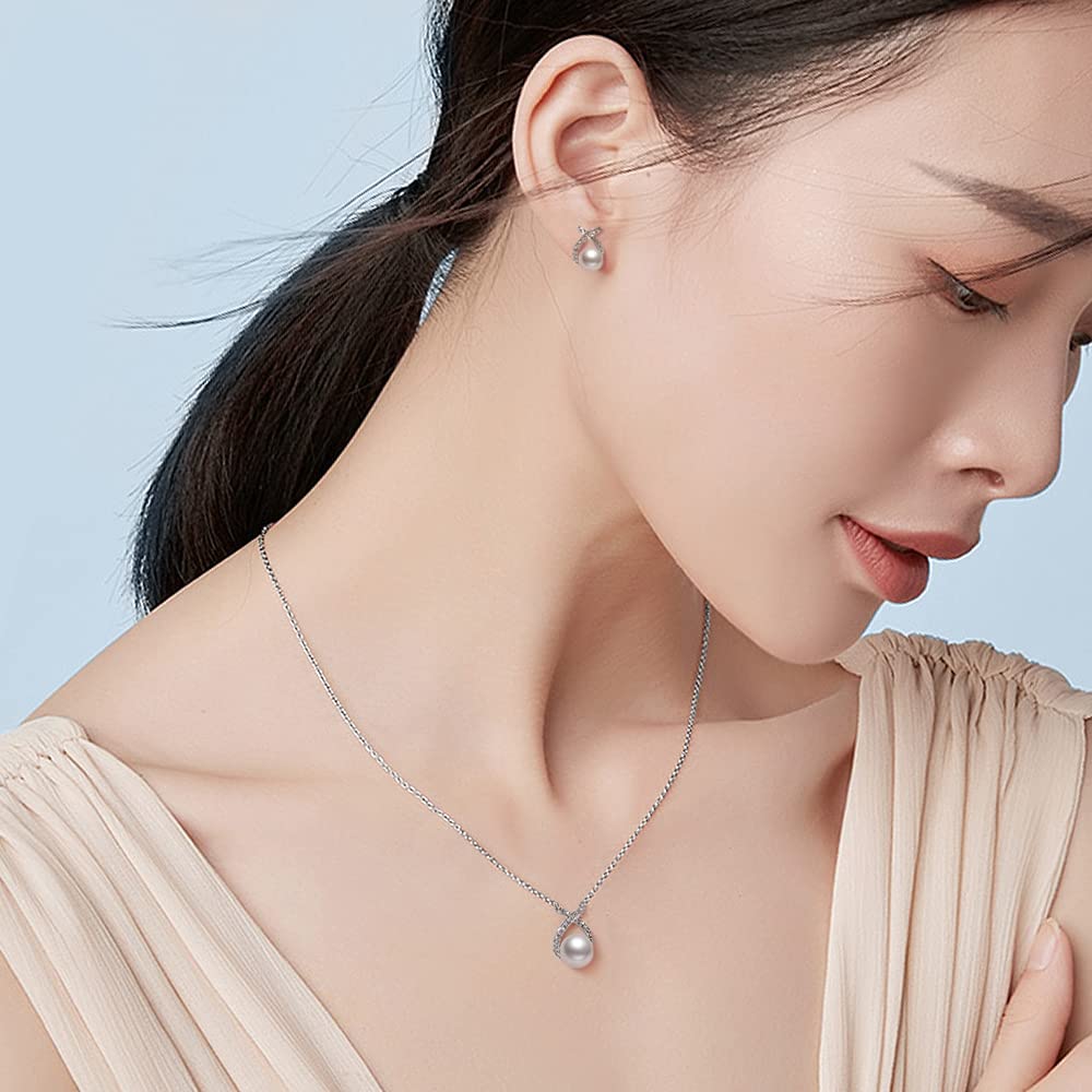 Free bird Necklace and Earrings Set, Women's Cross Pendant, Pearl Earrings Set, 925 Silver, Hypoallergenic, For Women, Birthday, Anniversary, Graduation, New Year, Christmas Gift (Watch the Video)