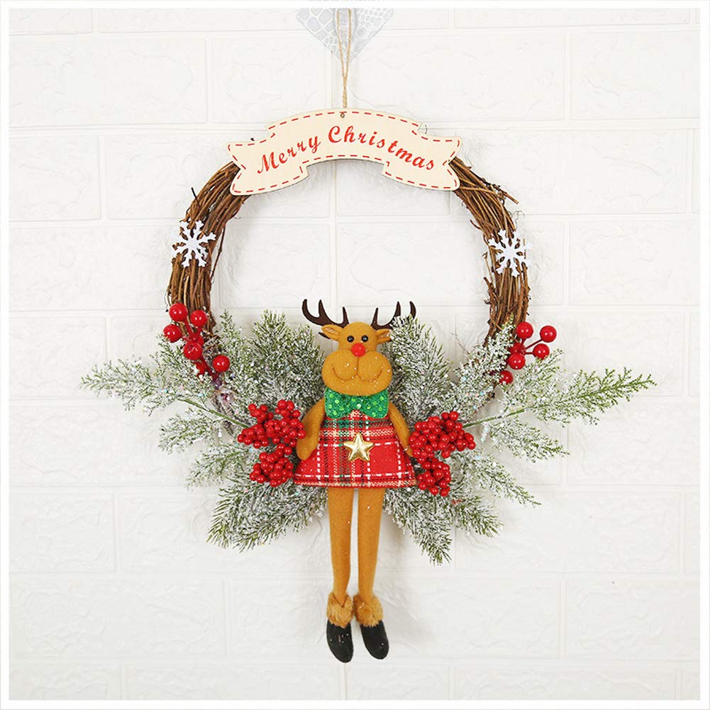 Artificial Christmas Wreath Garland Christmas Wreath Decorations Christmas Flower Garland Deer Decorations Front Door Hanging Garland Door Wreath Flowers Christmas Window Hanging Holiday Decorations
