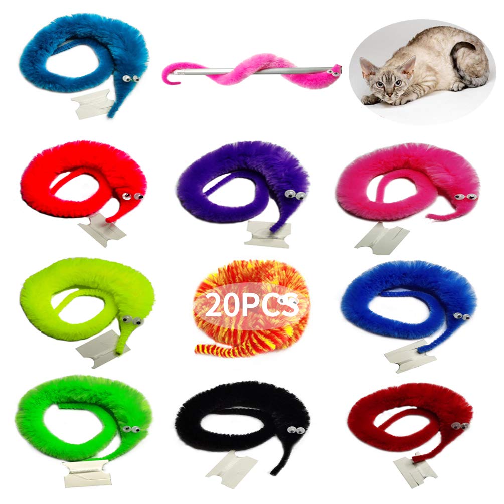 SHENGSEN Fuzzy Worm Toys String Pets Fuzzy Worms On String (20 PCS & 10 COLORS)