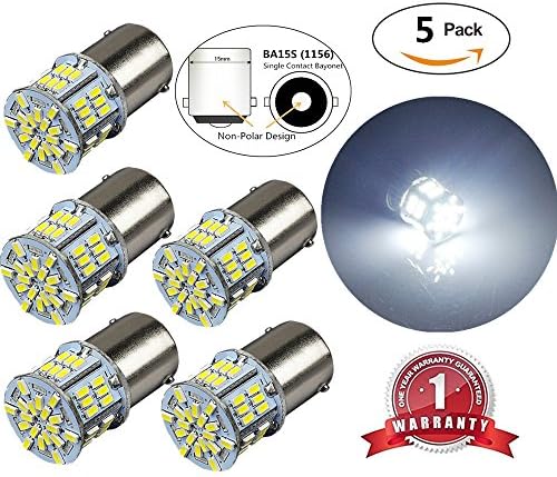 FlashWolves 1156 1141 1003 3014 54Chipsets Led Light bulb Use for Back Up Reverse Lights,Tail Lights,Signal light,Rv lights White 6000K (pack of 5)