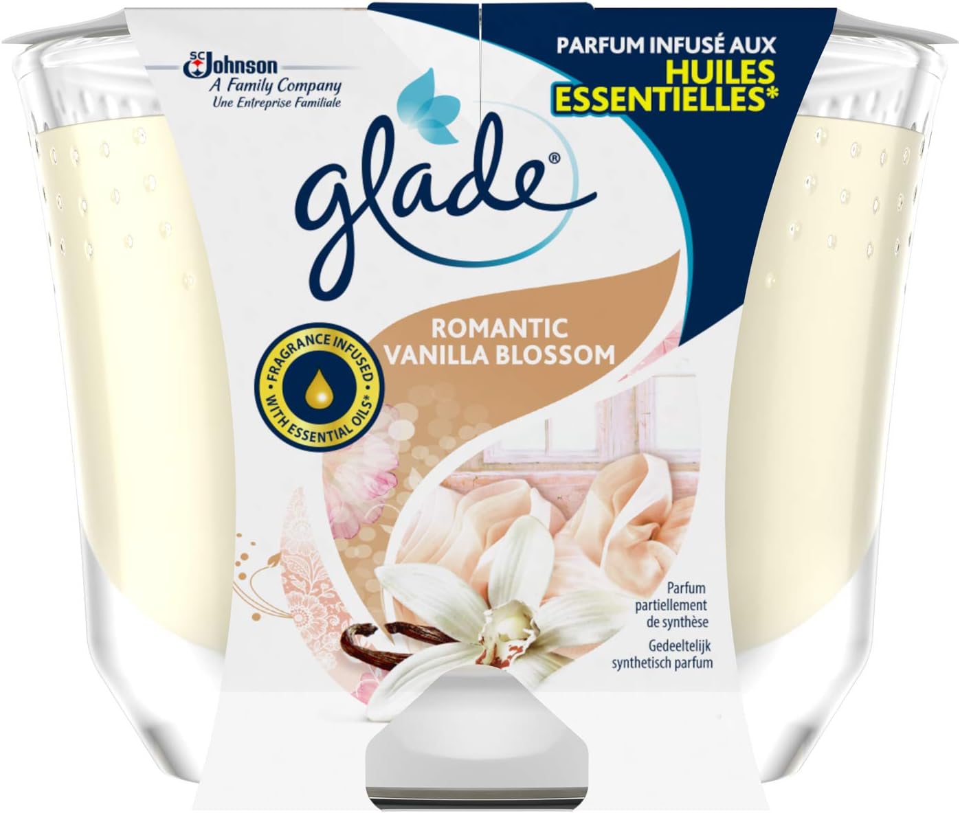 Glade Bougie Parfum Infusé Huiles Essentielles Romantic Vanilla Blossom