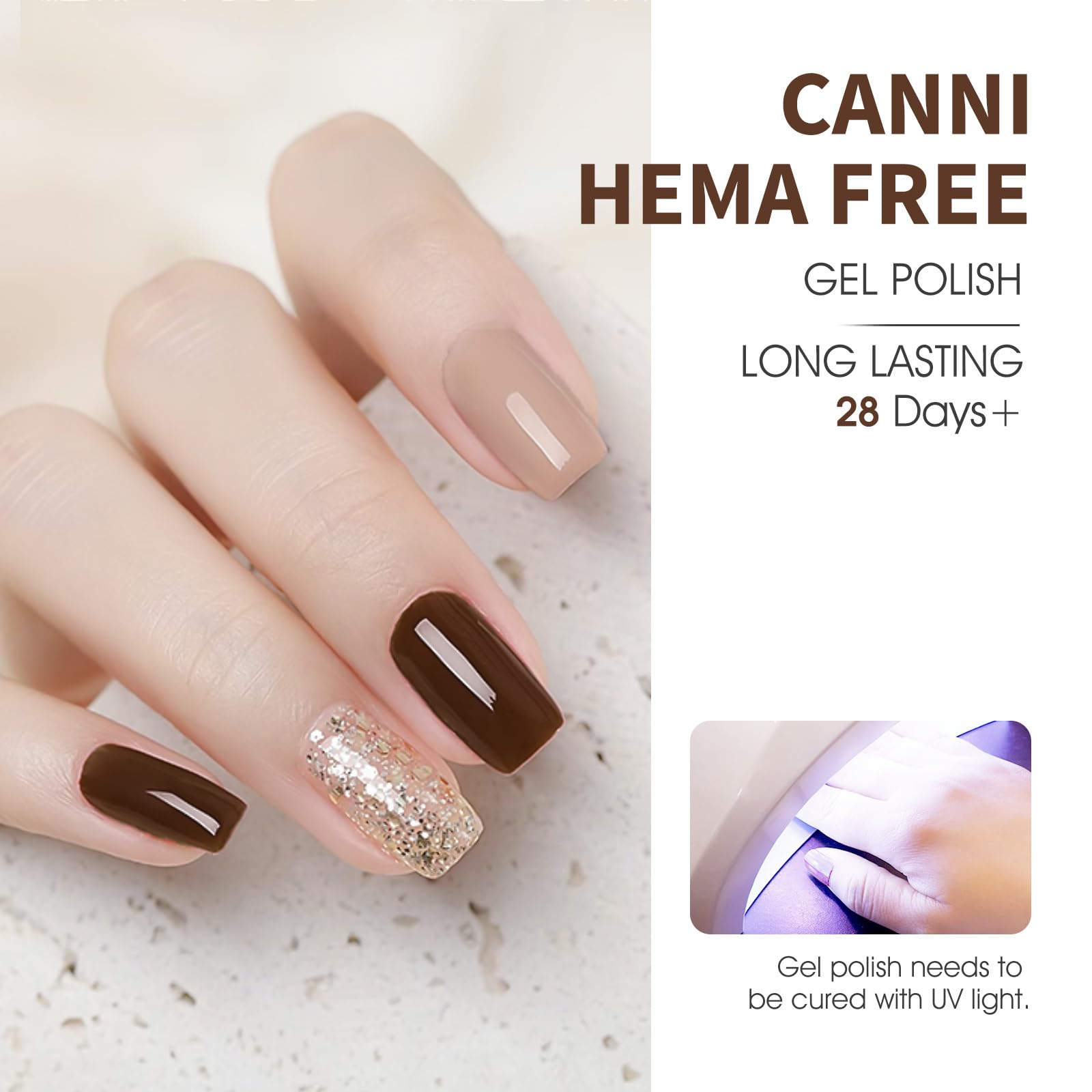 CANNI Gel Nail Polish Kit -6 Colors Nude Pink 9ML Gel Polish Set Skin Tones French Nail Neutral Brown Soak Off Gel Nail Kit Manicure DIY Manicure Salon DIY - Image 4