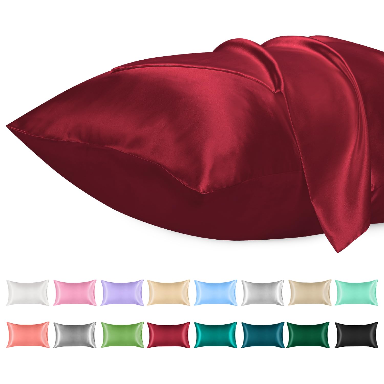 Lirex 2 Pack Satin Pillow Cases - Softer Than Silk Pillowcase for Hair & Skin, Standard Size with Envelope Closure, Cooling Pillow case (Wine Red, 50x75cm)