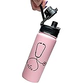 MIRROR MANIA Nurse Personalized Stainless Steel Water Bottle, Vacuum-insulated, 18 or 32 oz Size, Keeps Liquids Pipping Hot or Icy Cold! (Straw or Mouthtop).Nurse Bottle. Doctor, Medical Field Gift.