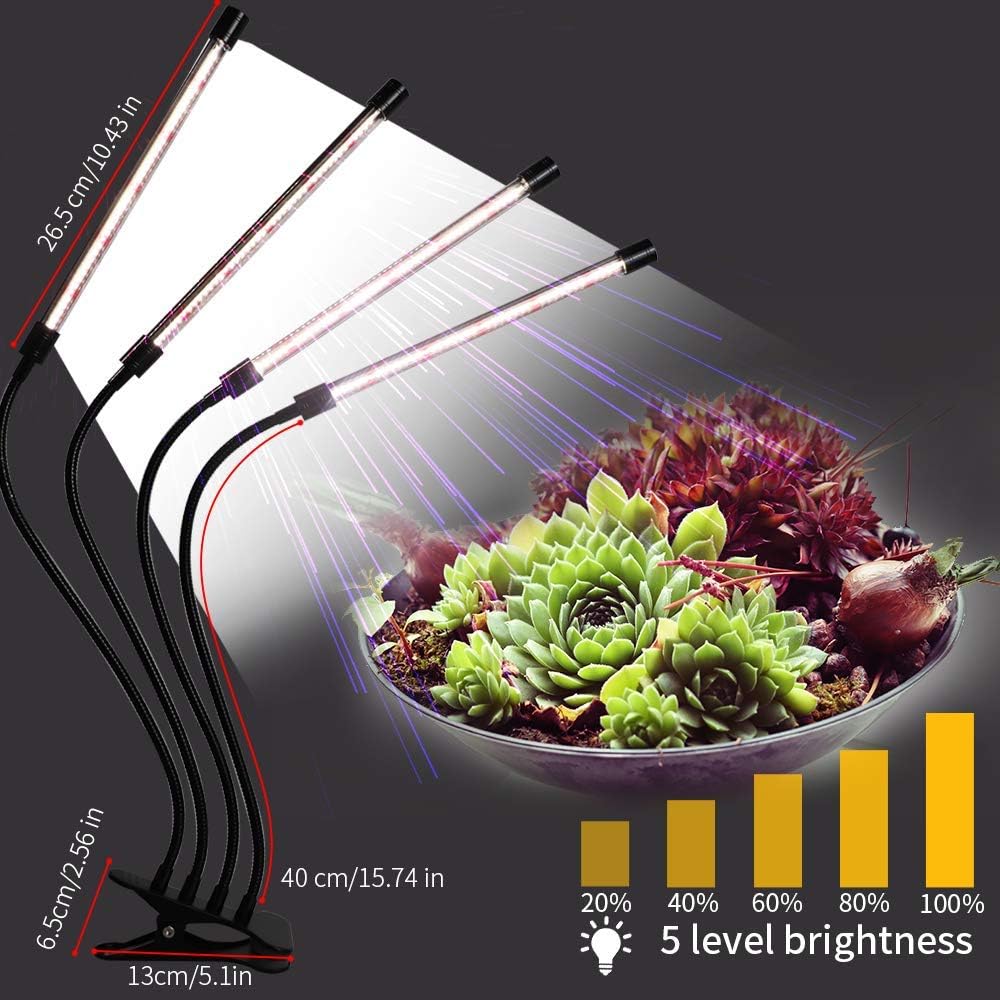 Grow Lights Sunlight White,GHodec 168LED 100W Four-Head Plant Lights,Growing Lamps for Indoor Plant,5 Dimmable Levels & 4/8/12H Timer: Home Improvement