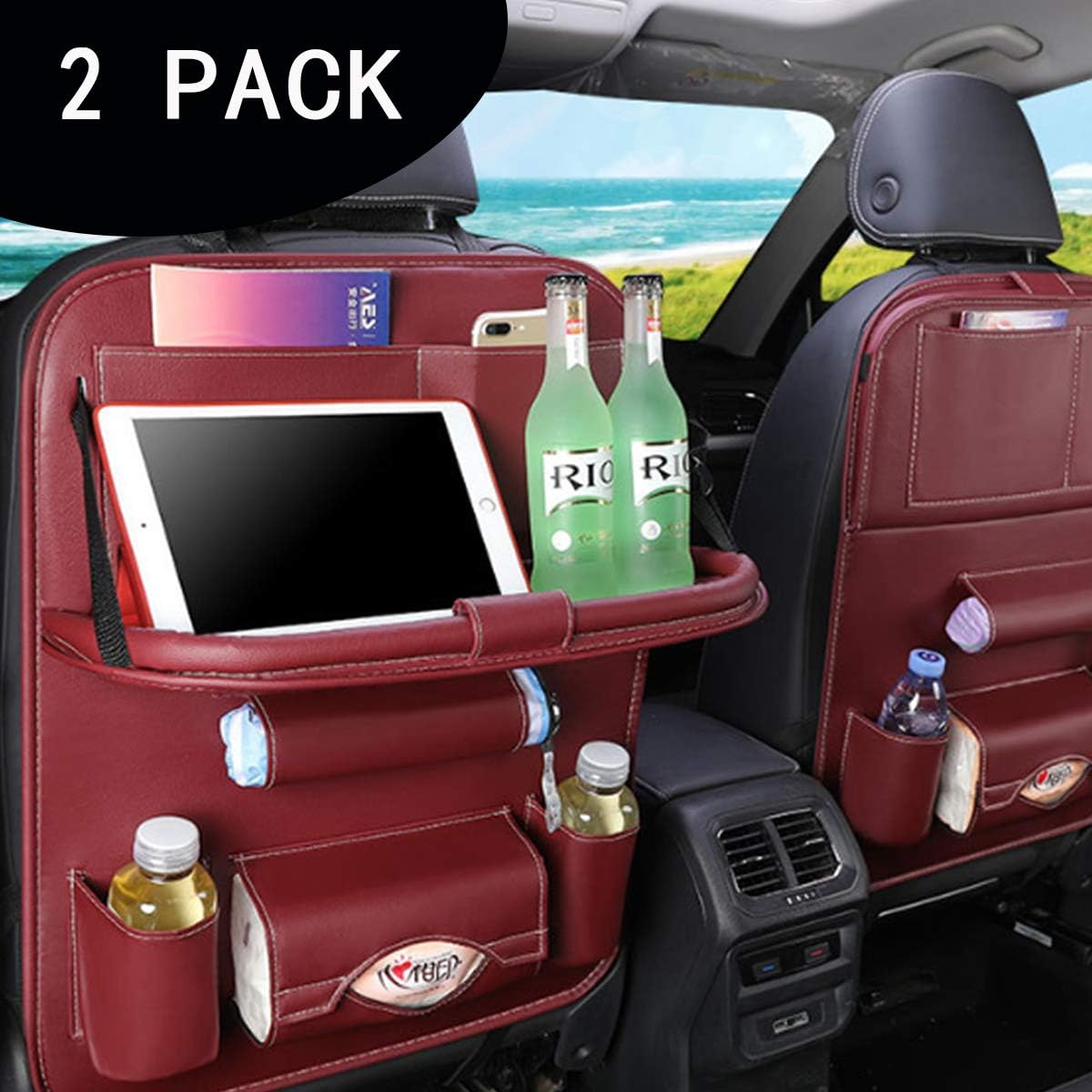 Trays & Bags Automotive Car seat organizer with tray,PU Leather Car