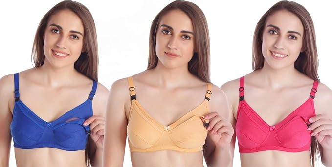 Breastfeeding Nursing Maternity Adjustable Straps Bra for Women's Combo (Multicolor, Pack of 3)
